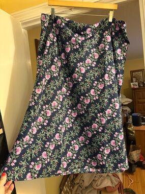J. Crew Long Midi Skirt, Navy with Pink Floral Print